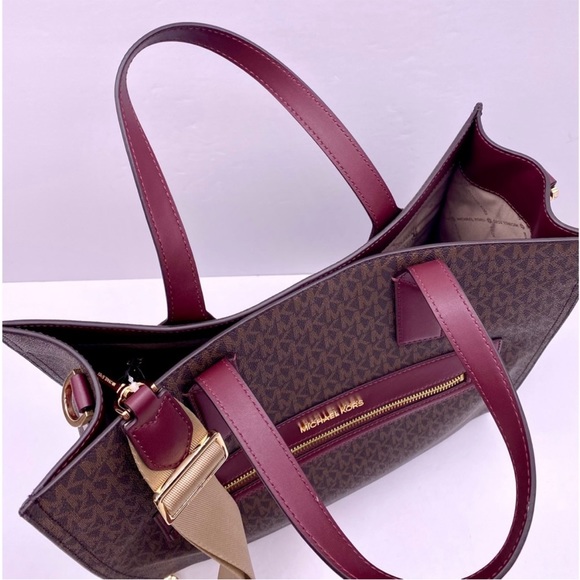 Michael Kors Kenly Large Logo Tote Shoulder Bag and Wallet Set Merlot - Picture 10 of 11